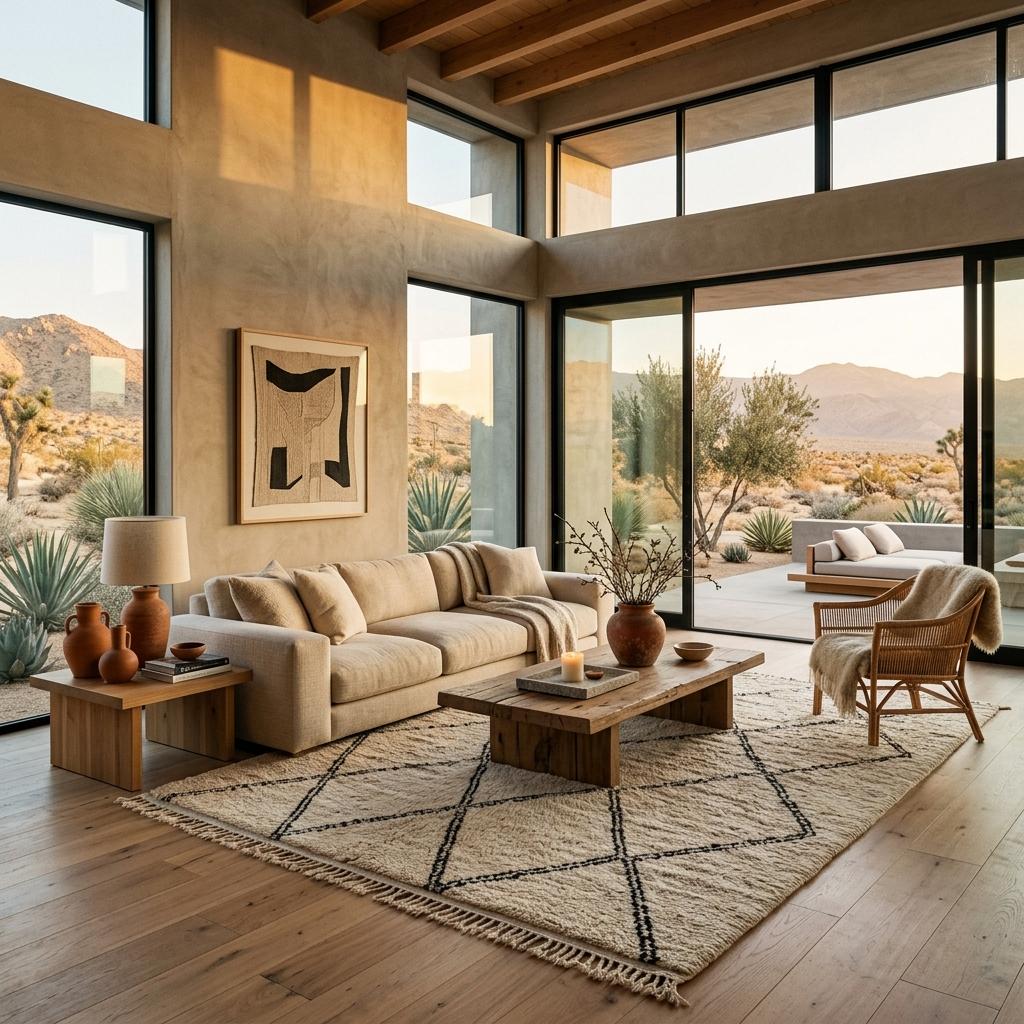 Luxury Moroccan interior with handmade Berber rug